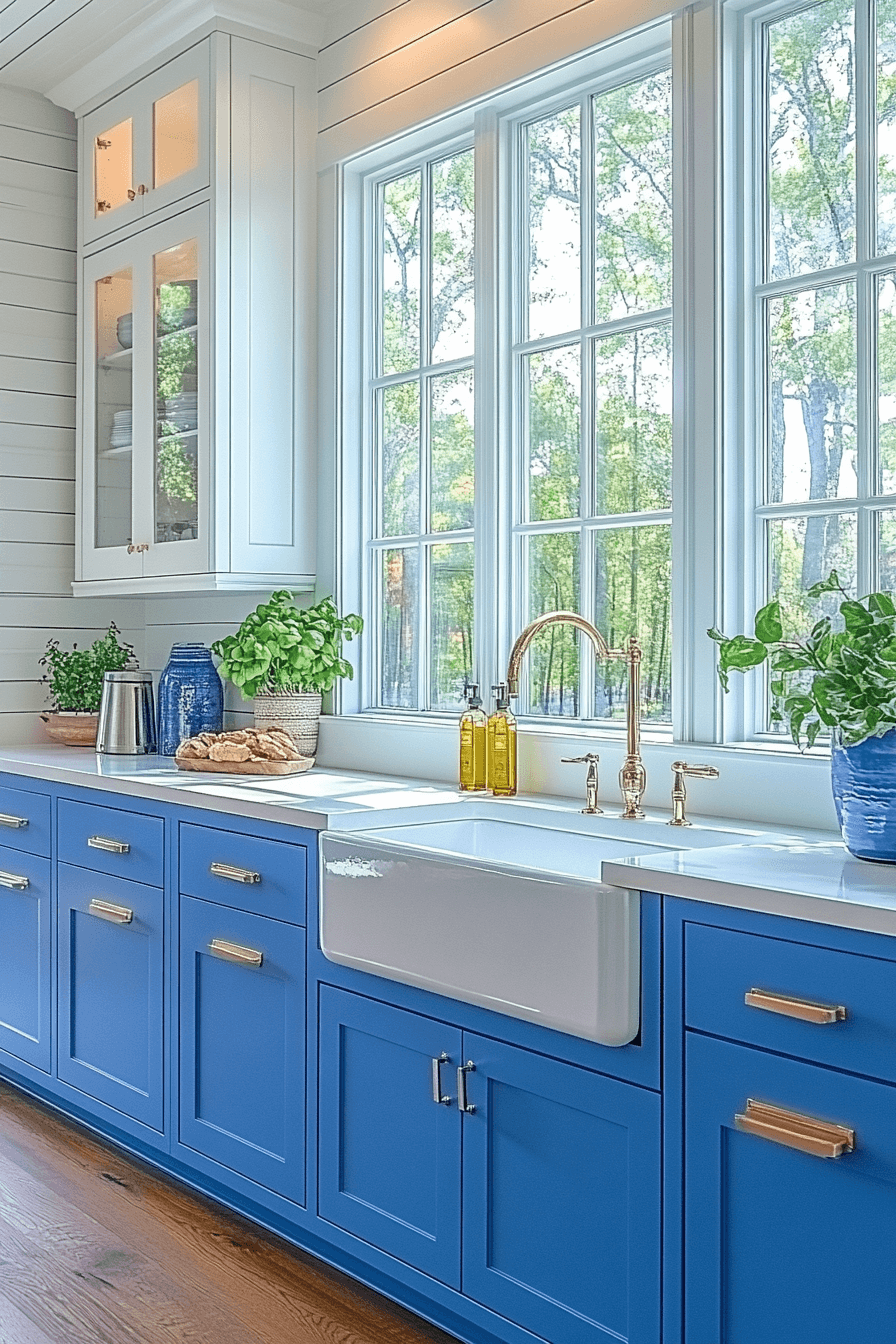 blue and white kitchen cabinets
