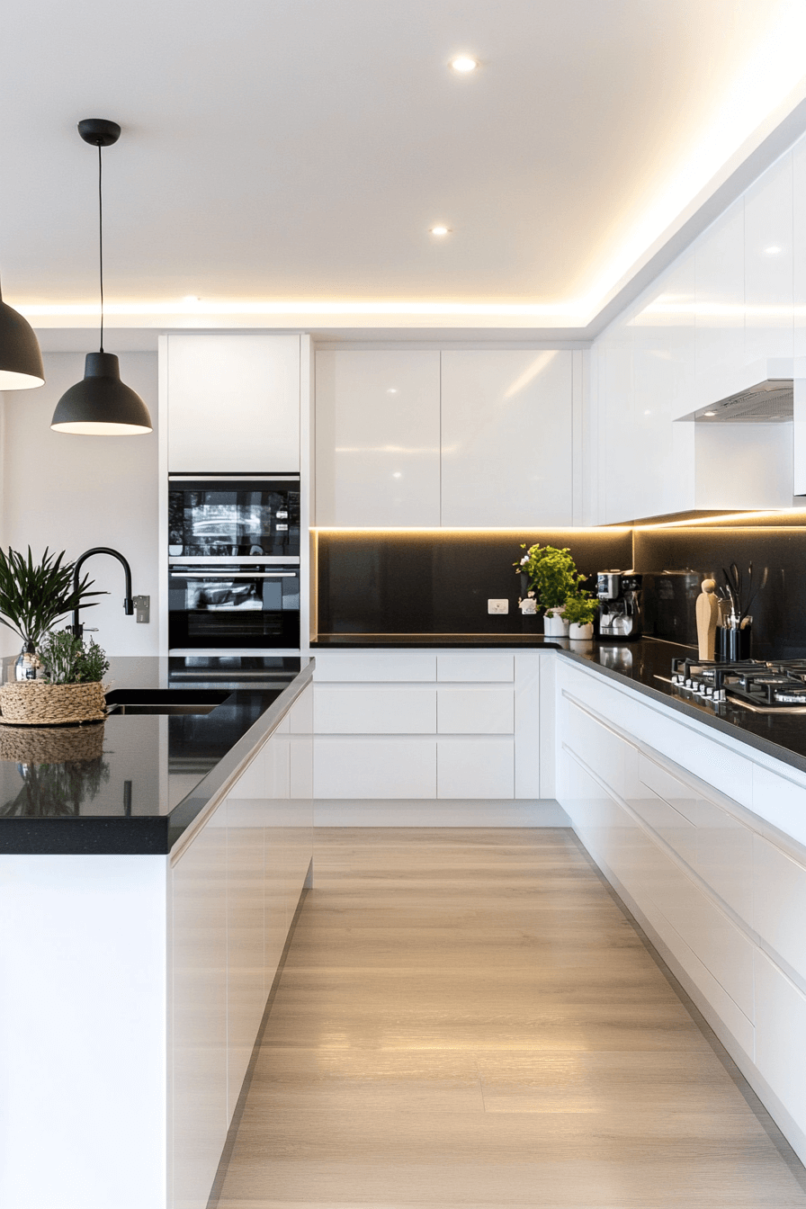 white cabinets black countertops