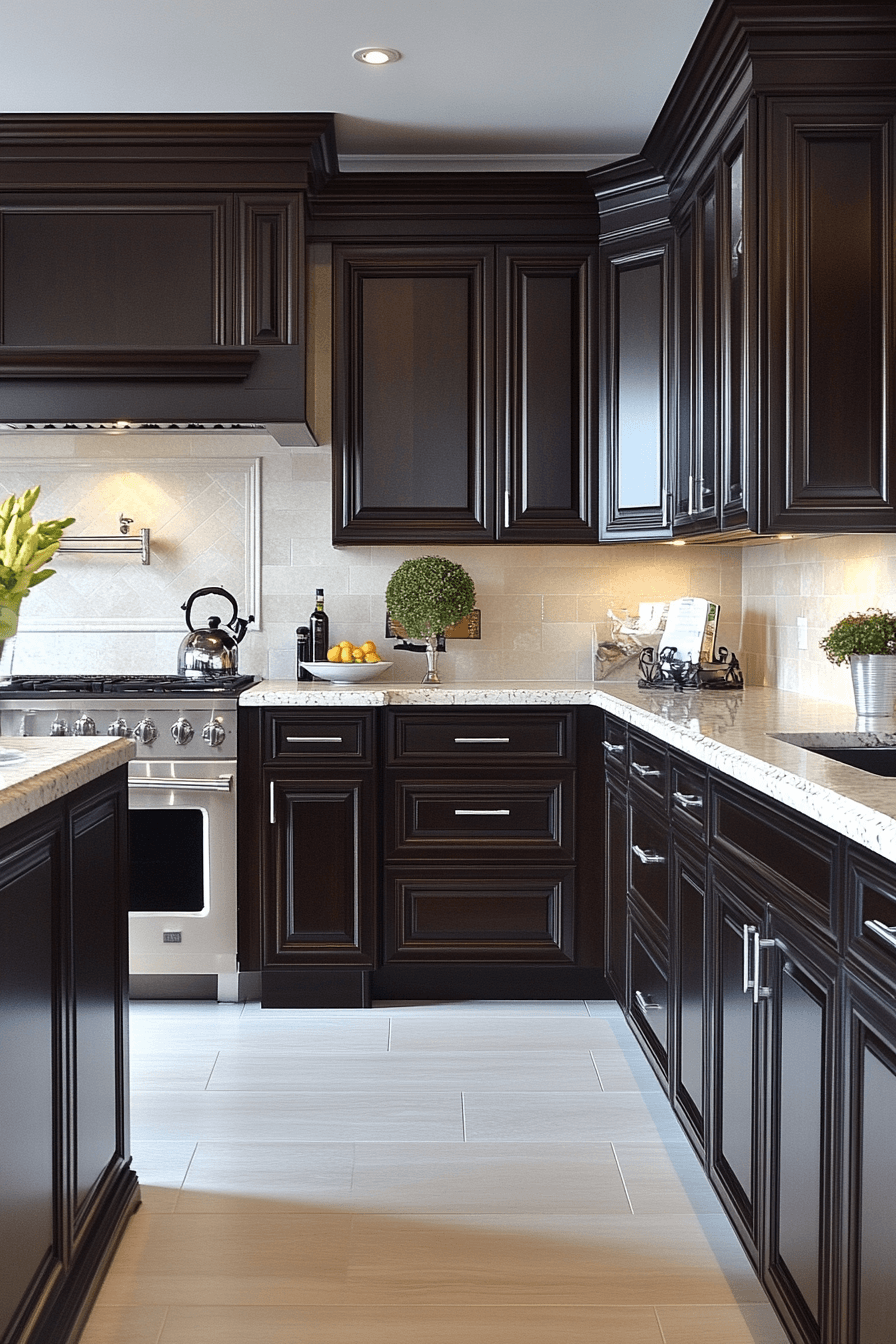 dark stained kitchen cabinets