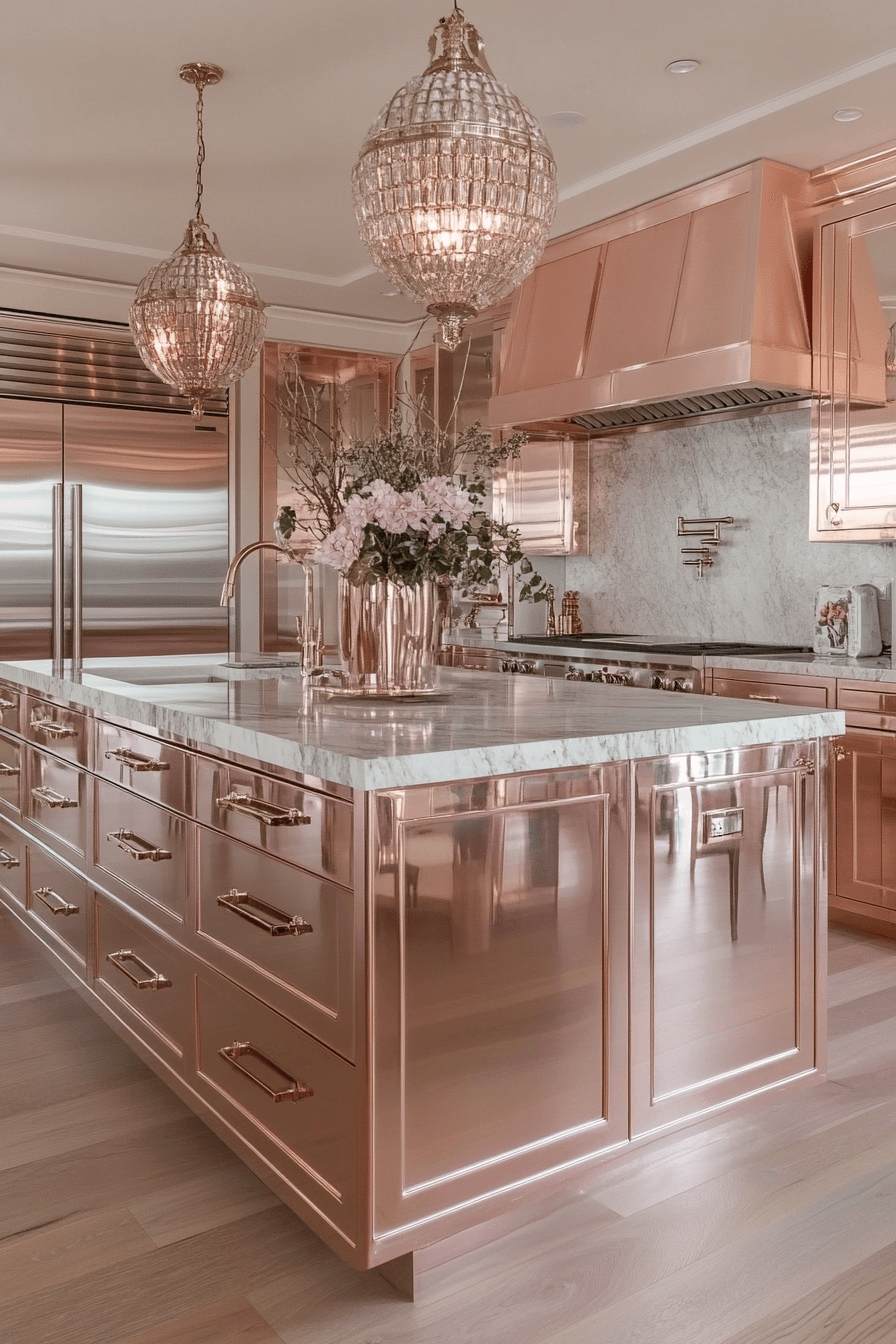 rose gold kitchen cabinets