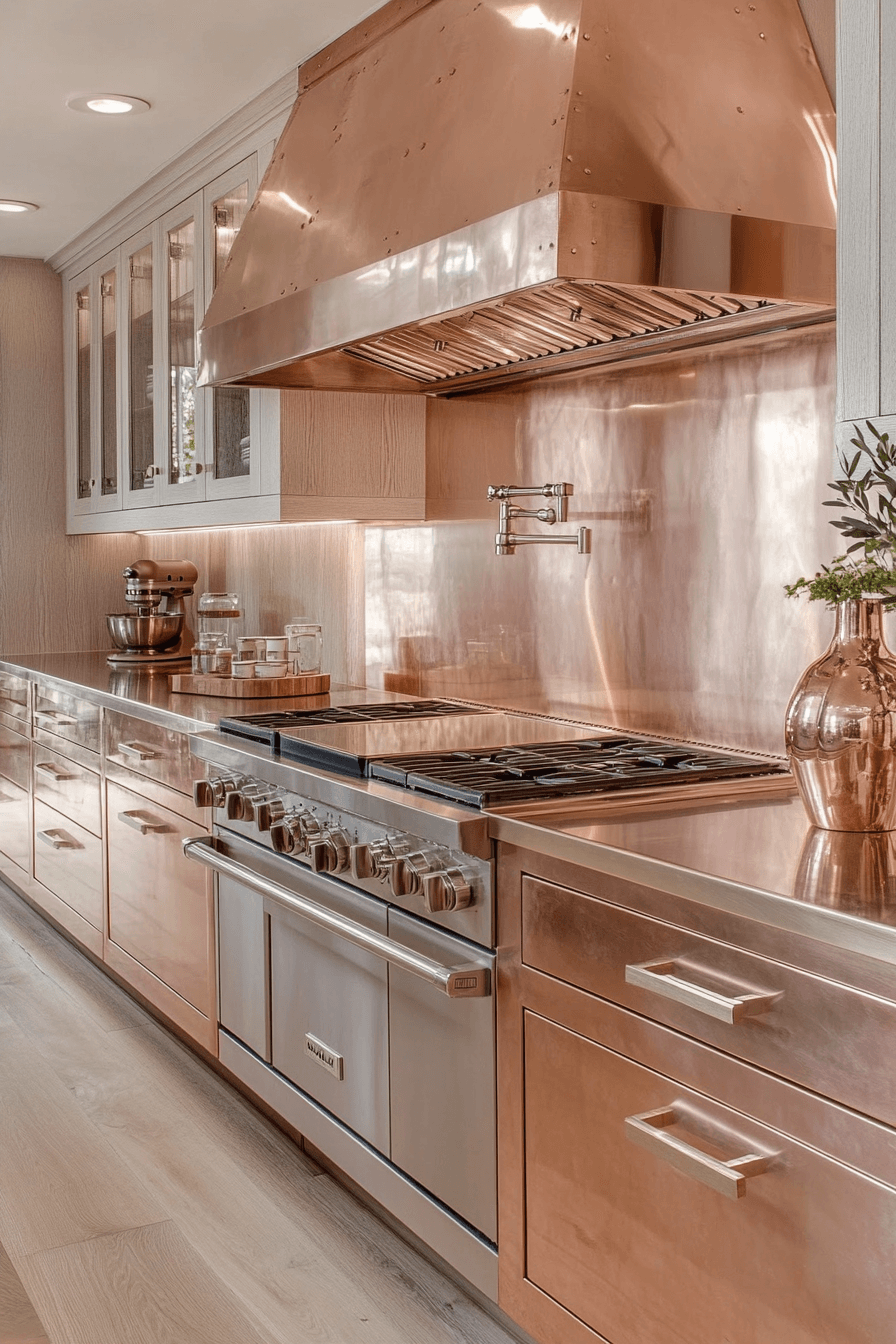 rose gold kitchen cabinets