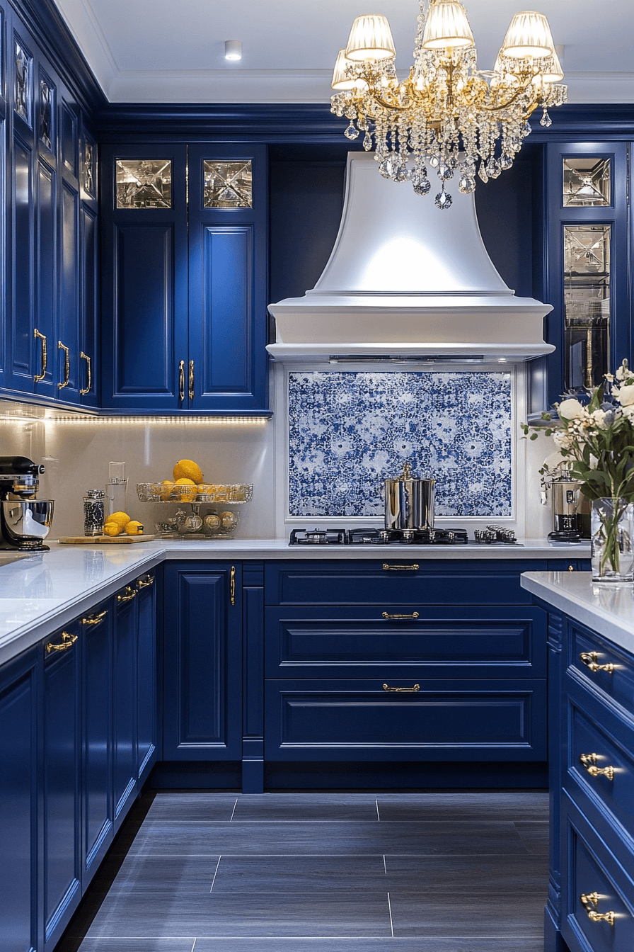 blue and white kitchen cabinets