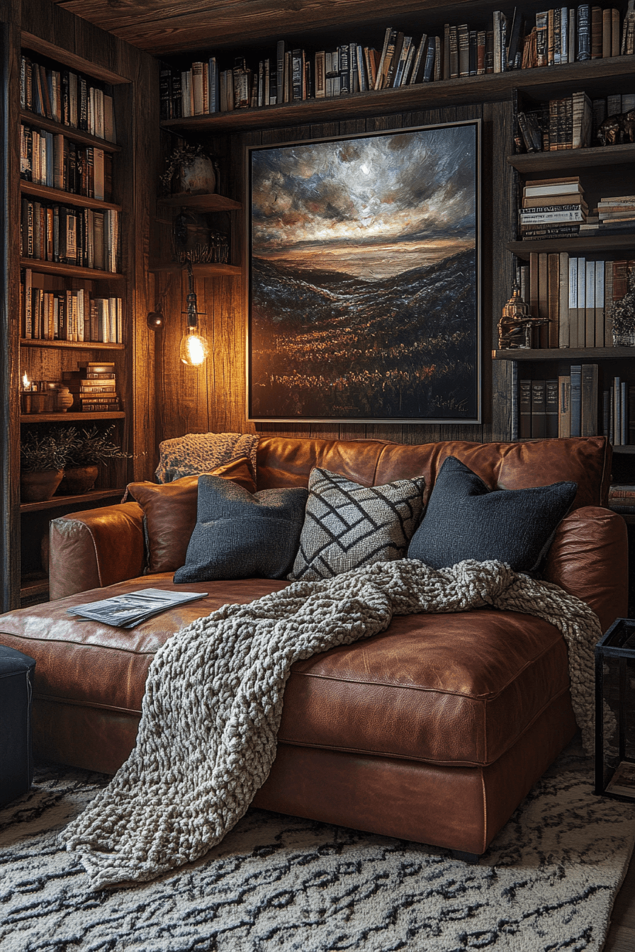 cognac couch living room ideas