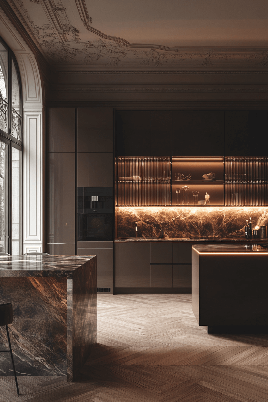 fluted glass kitchen cabinets