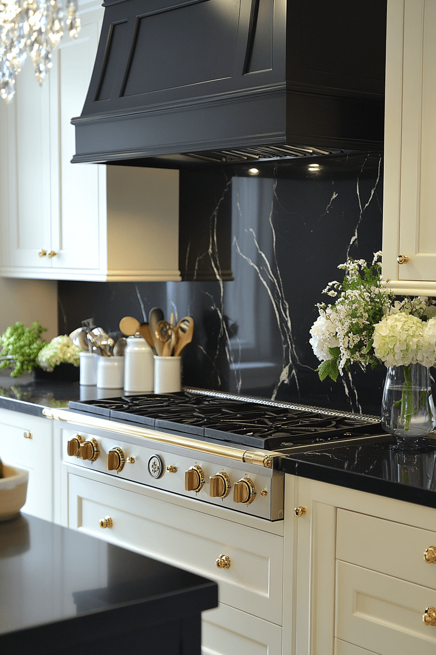 white cabinets black countertops
