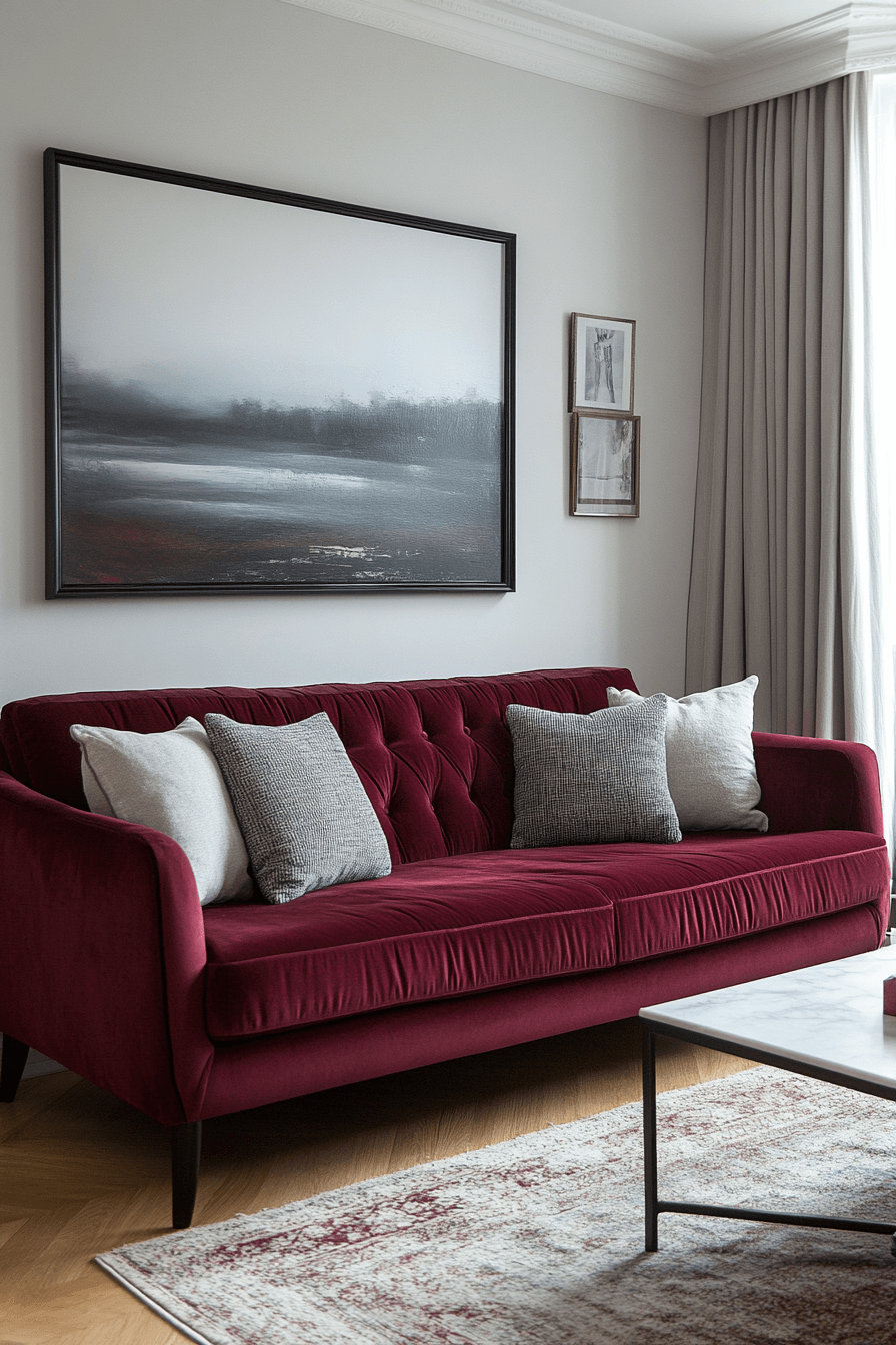 burgundy couch living room