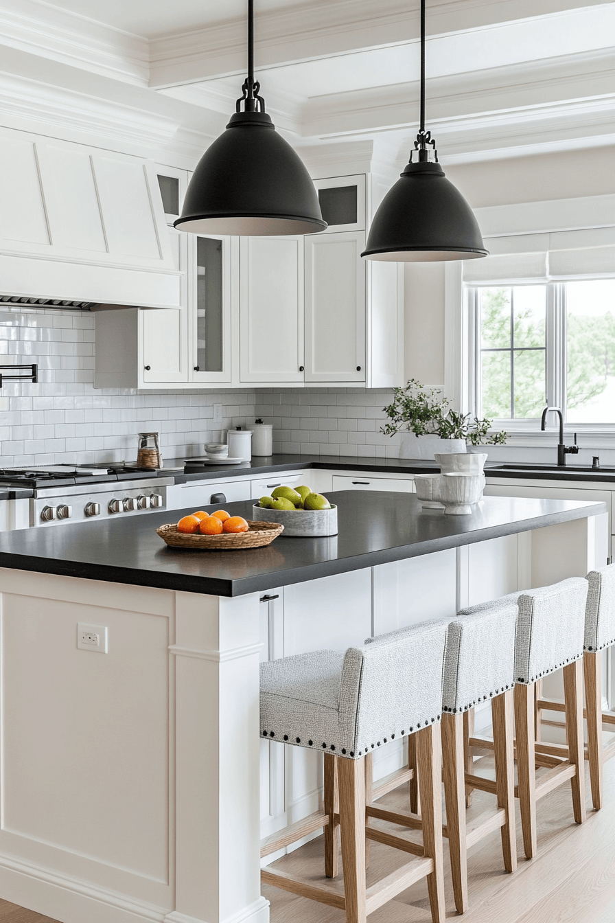 white cabinets black countertops