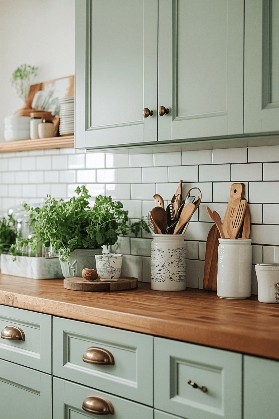 mint green kitchen cabinets