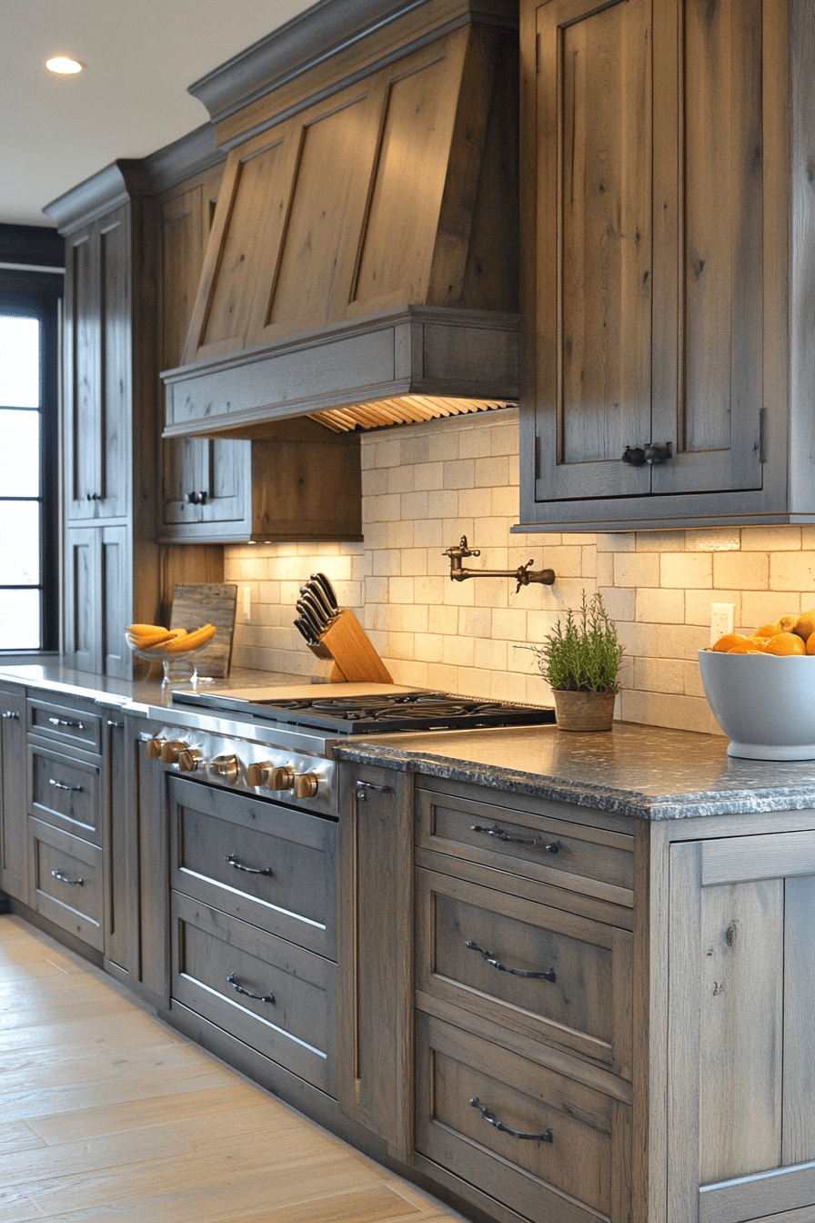 dark stained kitchen cabinets
