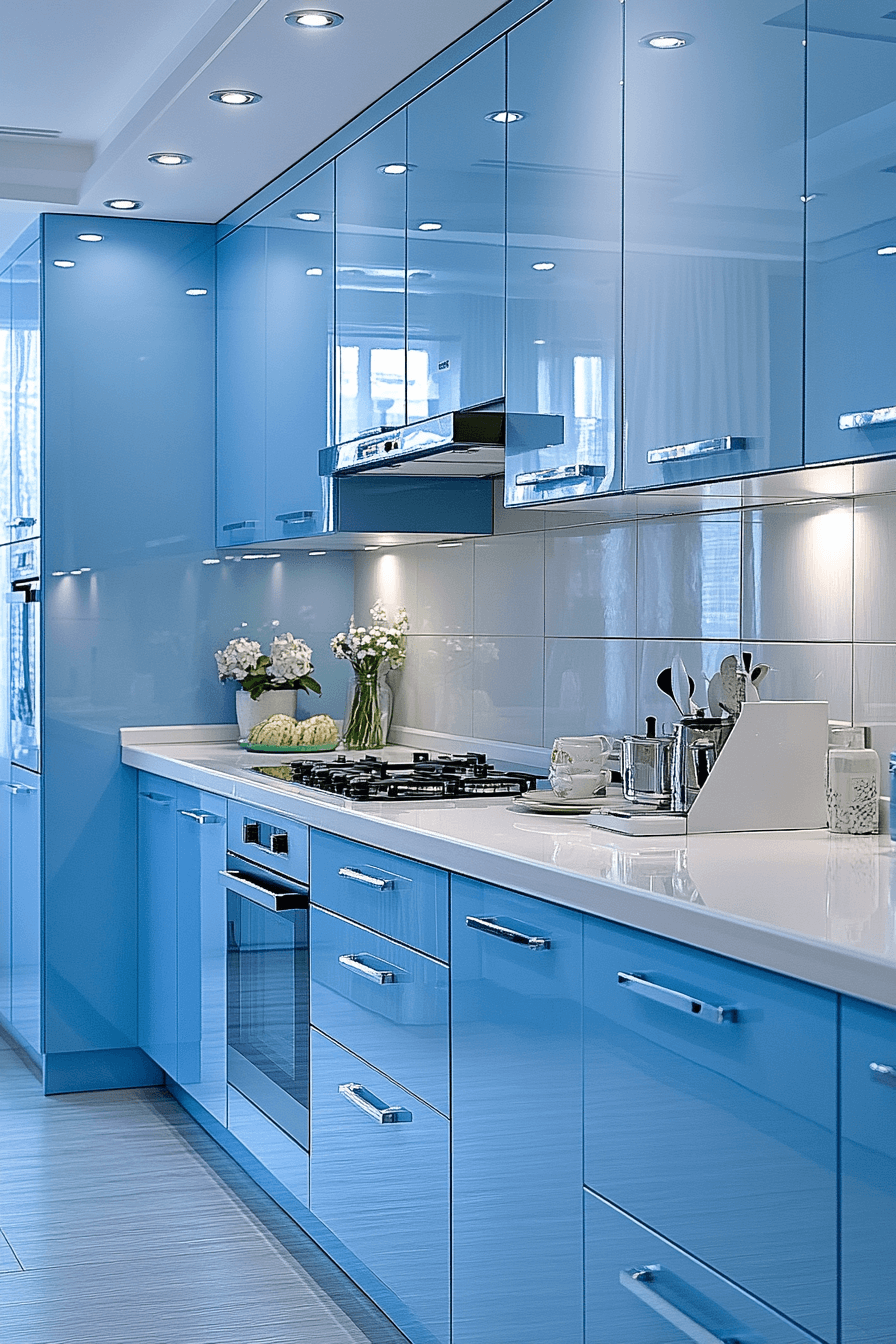 blue and white kitchen cabinets
