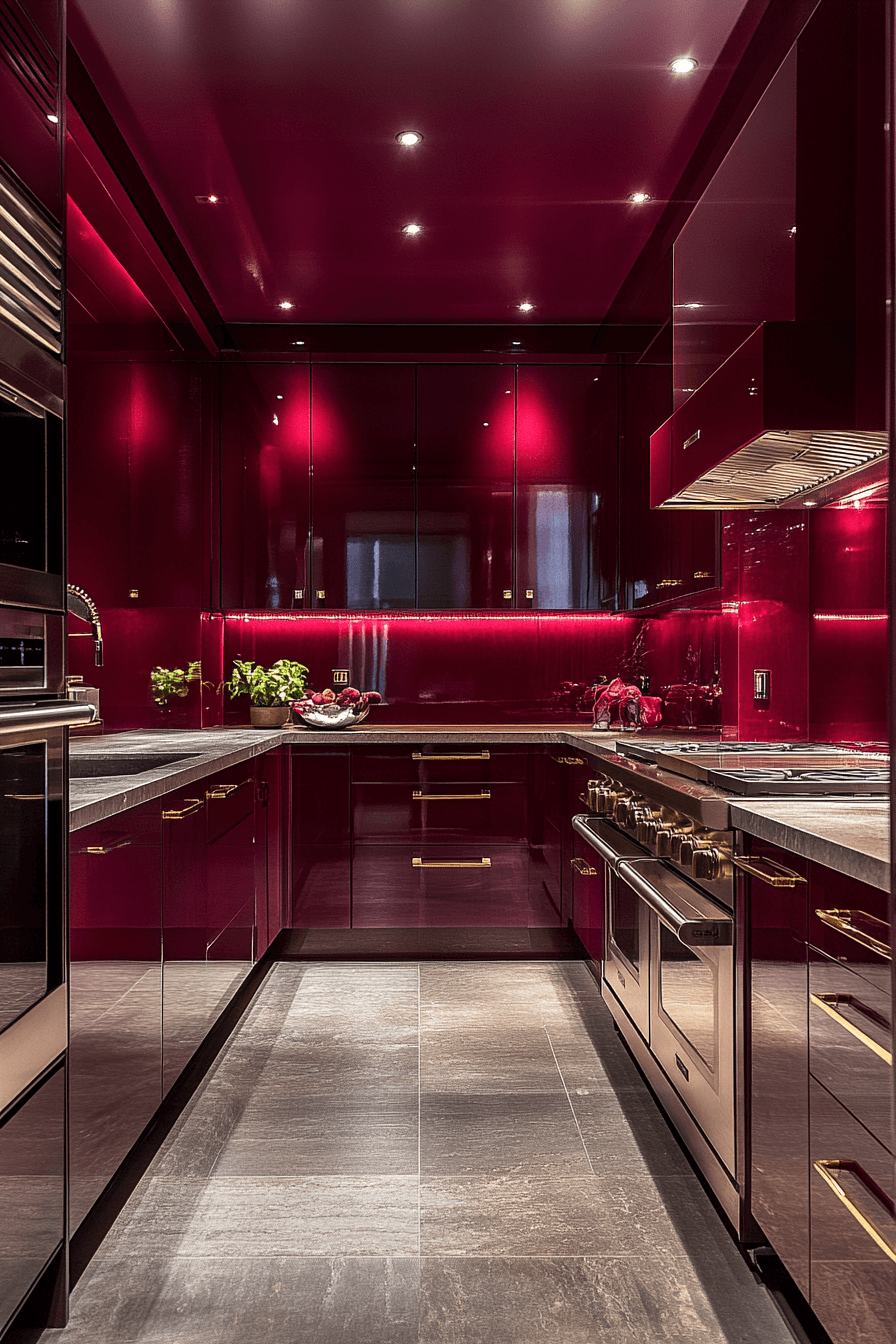 burgundy kitchen cabinets