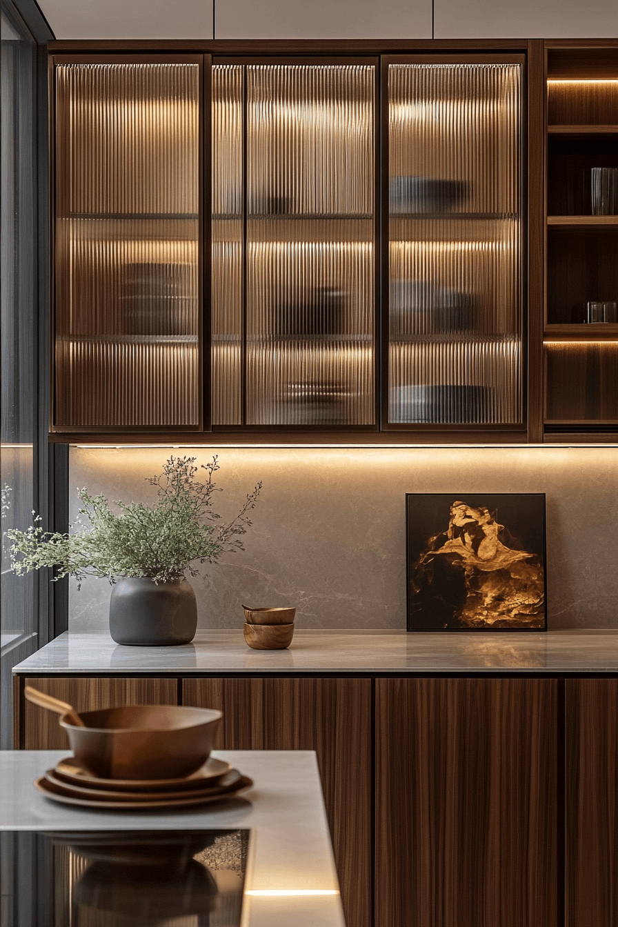 fluted glass kitchen cabinets