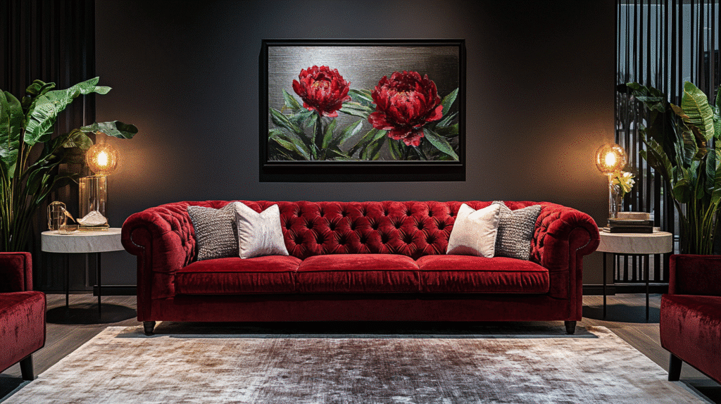 burgundy couch living room