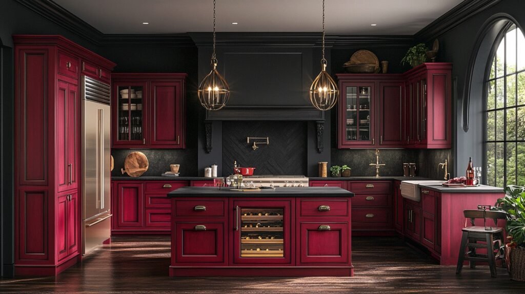burgundy kitchen cabinets