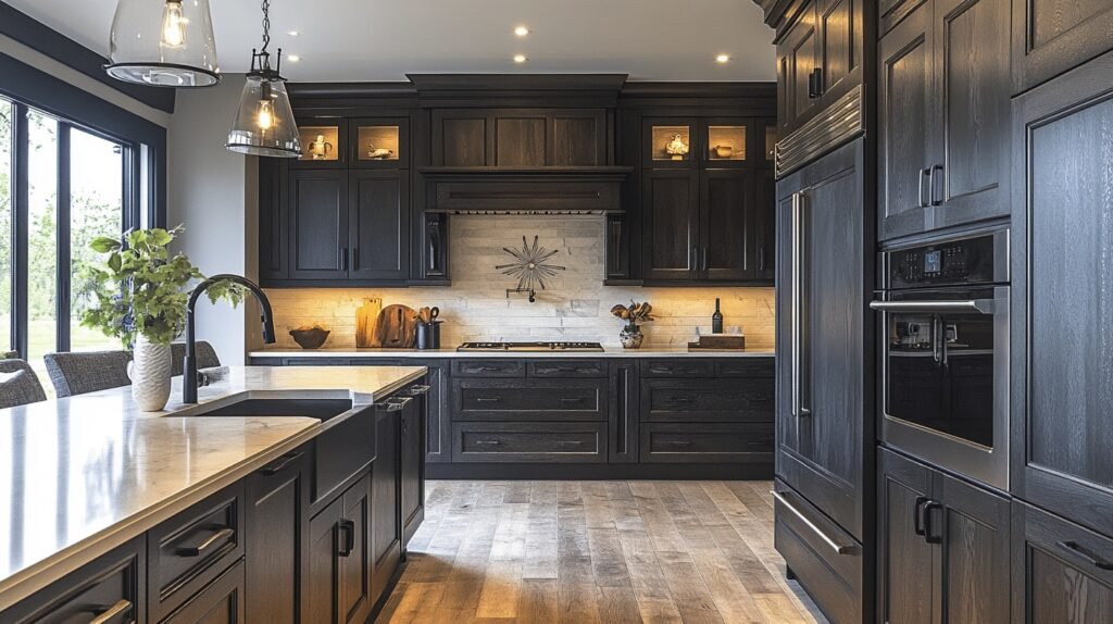 dark stained kitchen cabinets