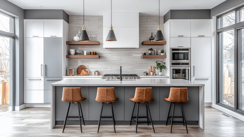 grey and white kitchen cabinets
