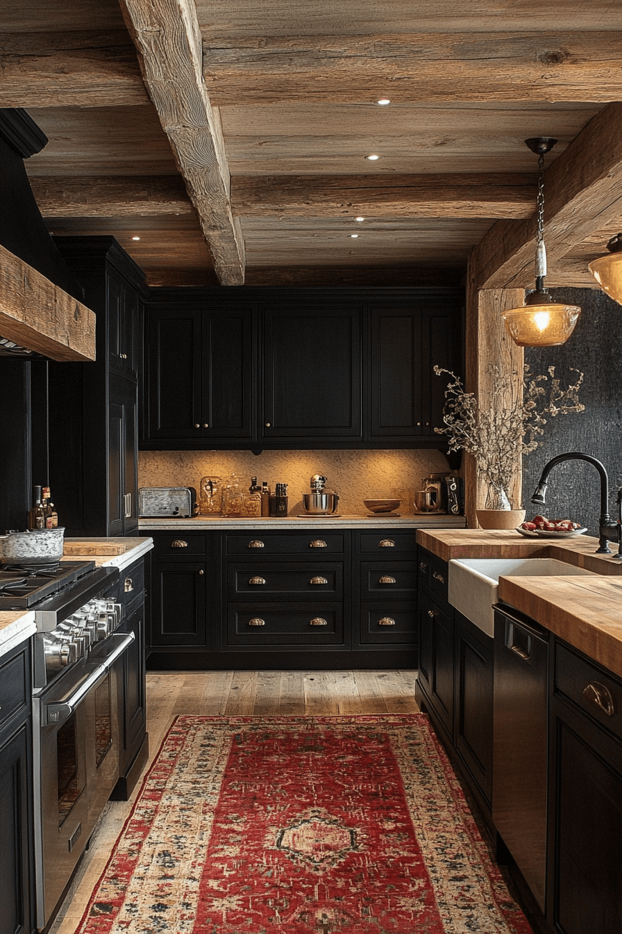 rustic black kitchen cabinets