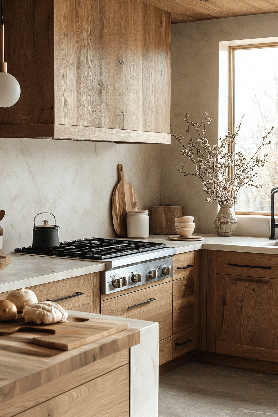 medium wood kitchen cabinets