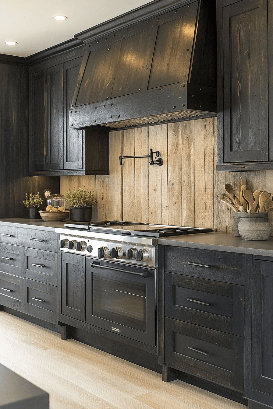 rustic black kitchen cabinets