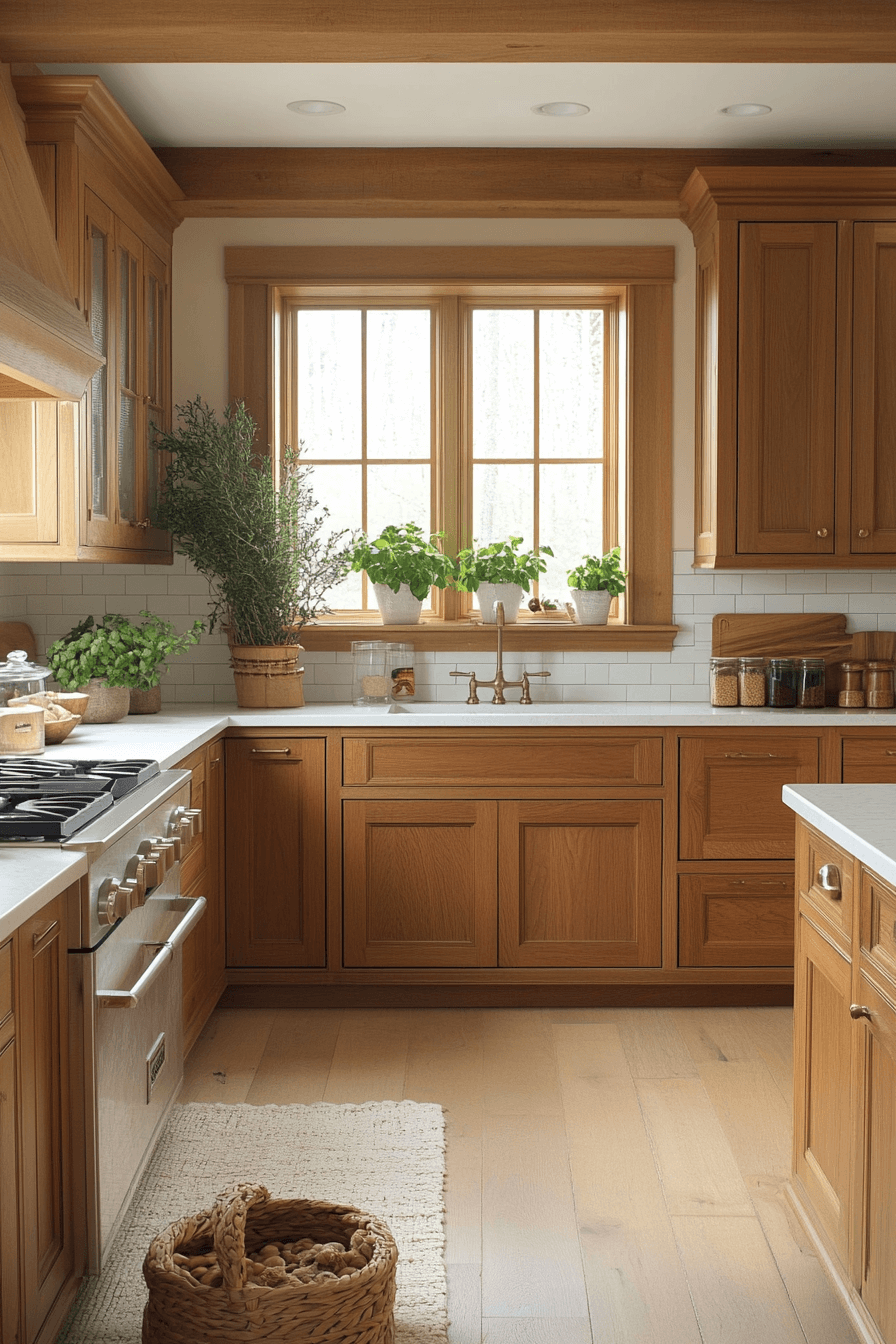 medium wood kitchen cabinets