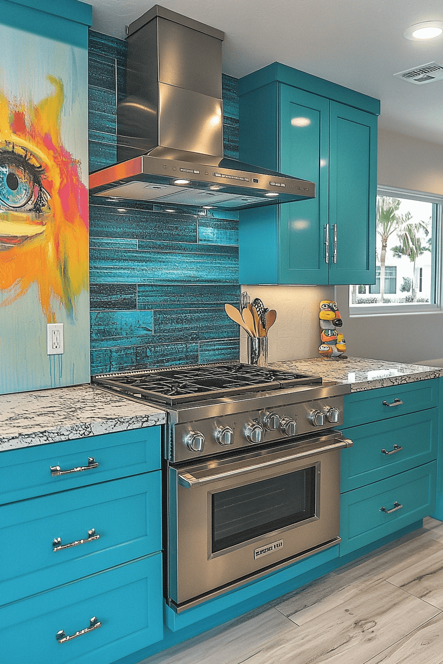 teal kitchen cabinets