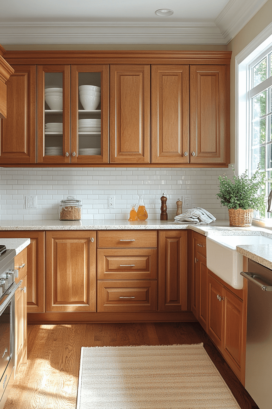 medium wood kitchen cabinets