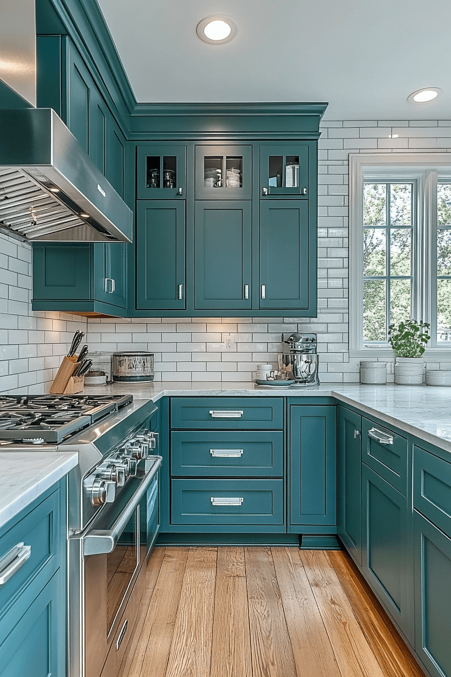 teal kitchen cabinets