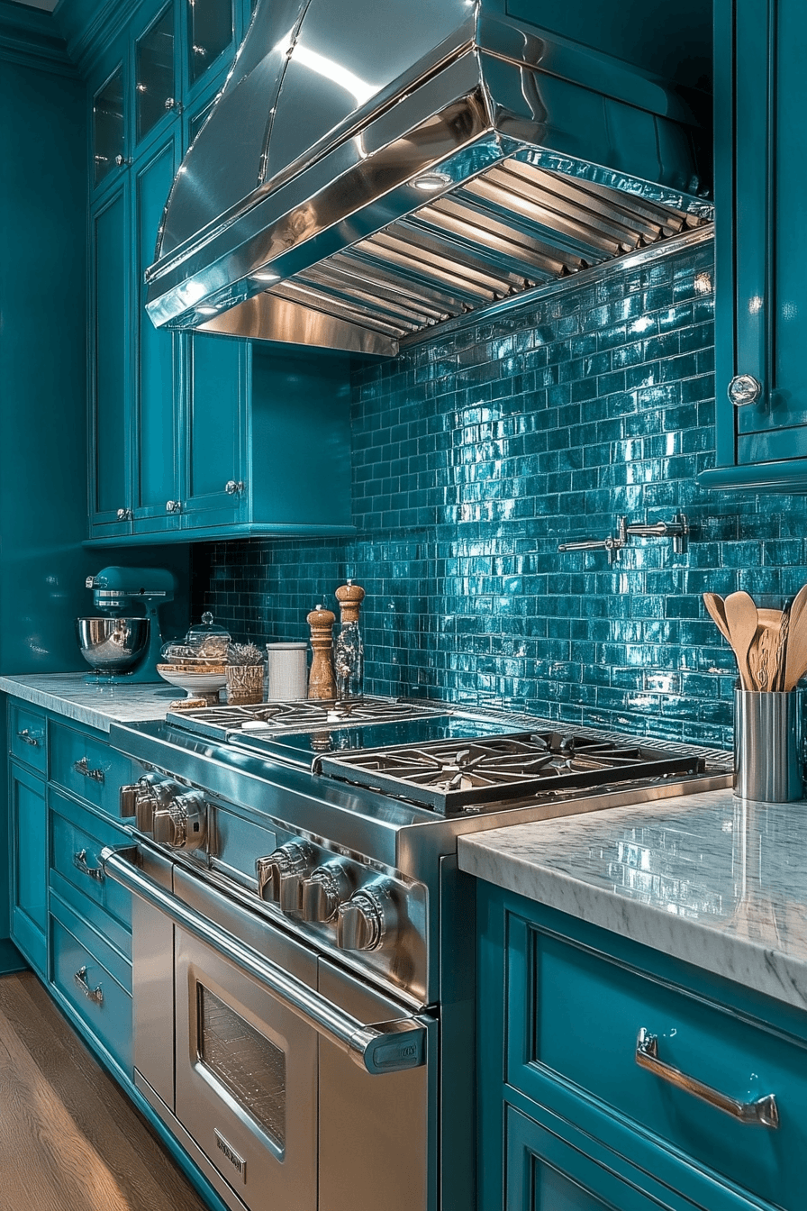 teal kitchen cabinets