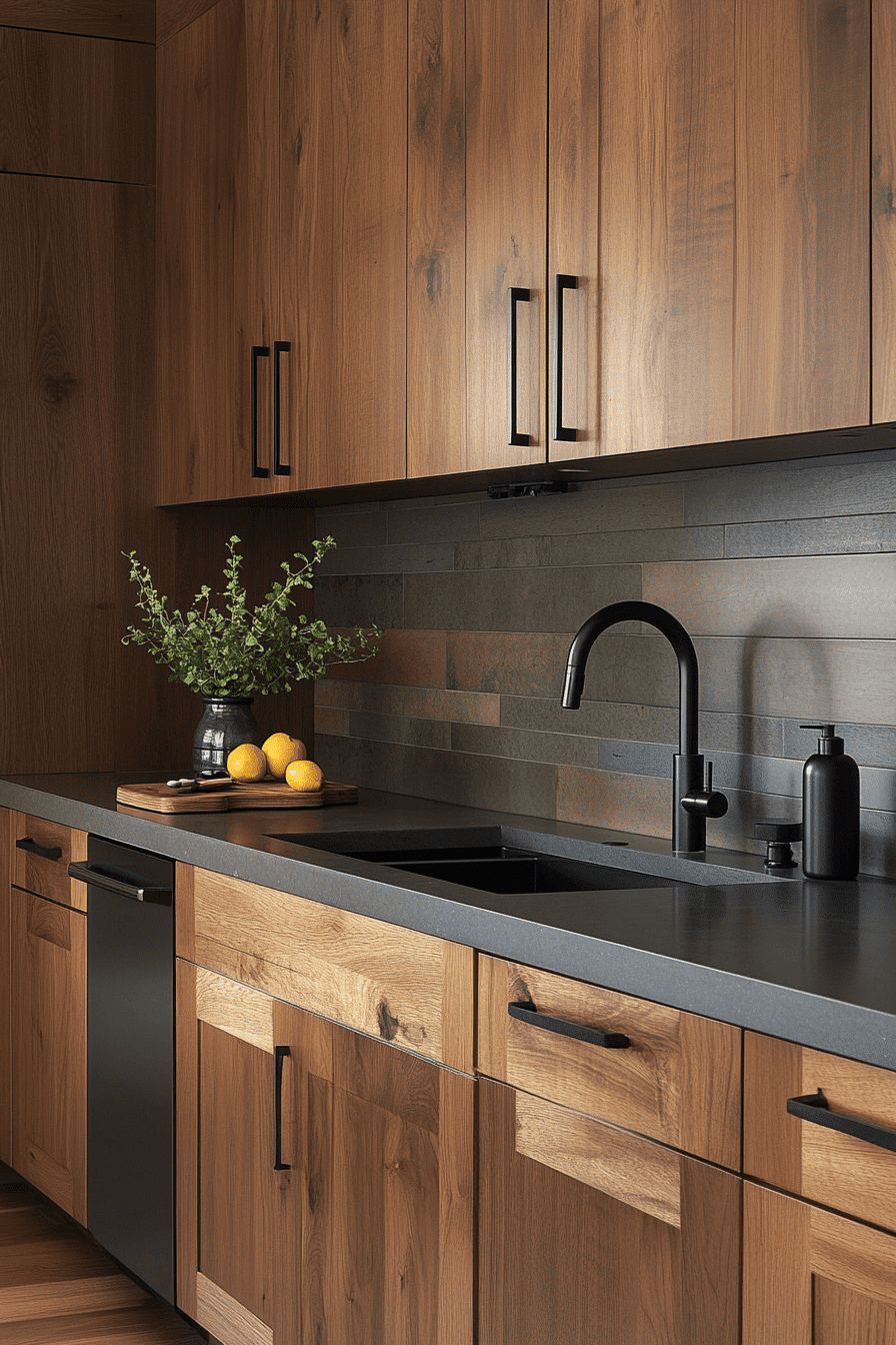 medium wood kitchen cabinets