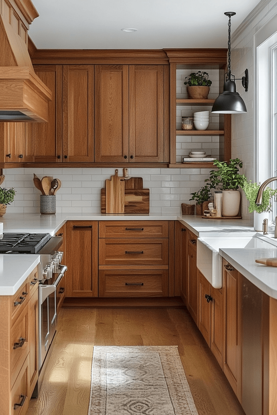 medium wood kitchen cabinets