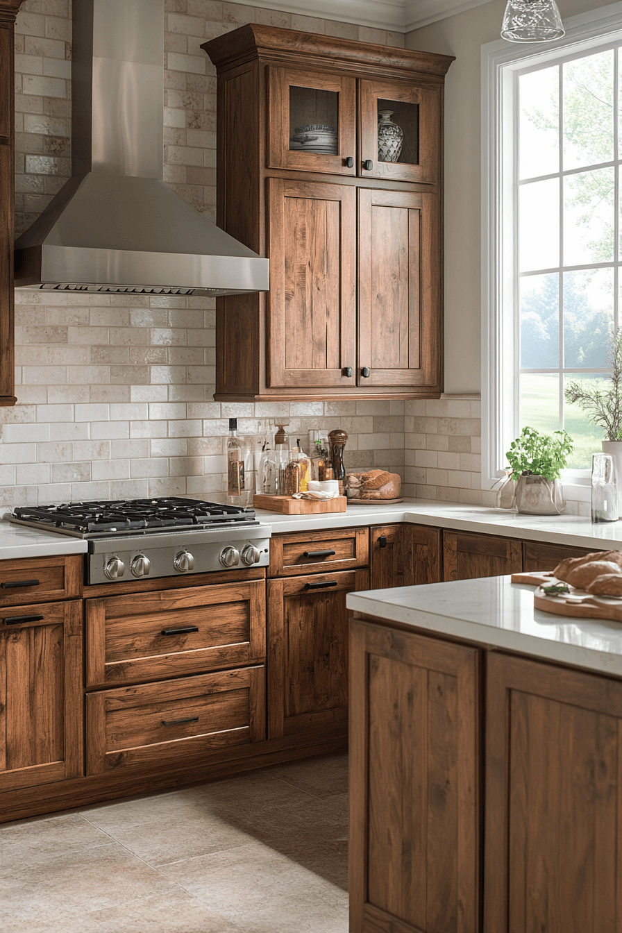 medium wood kitchen cabinets