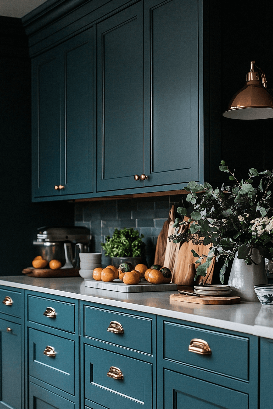 teal kitchen cabinets