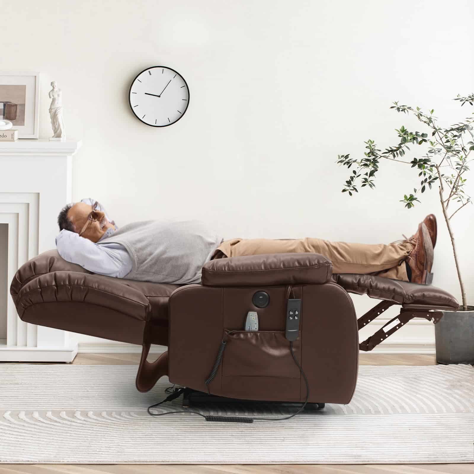 MEROUS Dual Motor Lay Flat Lift Chairs Recliners for Elderly with Massage and Heat,Infinite Position Overstuffed Wide Power Lift Recliner, Genuine Leather, USB Ports and Remote Controls (Brown)