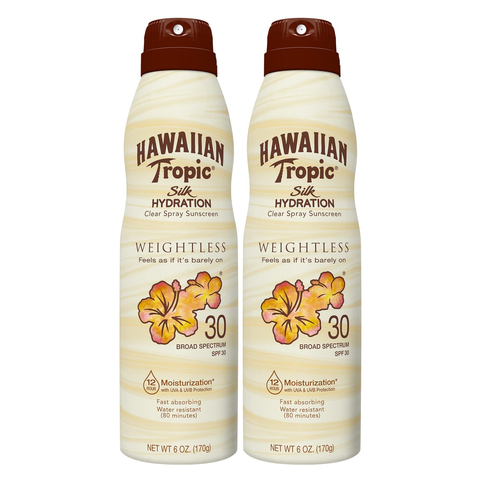 Hawaiian Tropic Weightless Hydration Clear Spray Sunscreen SPF 30, 6oz | Hawaiian Tropic Sunscreen SPF 30, Sunblock, Oxybenzone Free Sunscreen, Spray On Sunscreen Pack SPF 30, 6oz each Twin Pack Spray - SPF 30