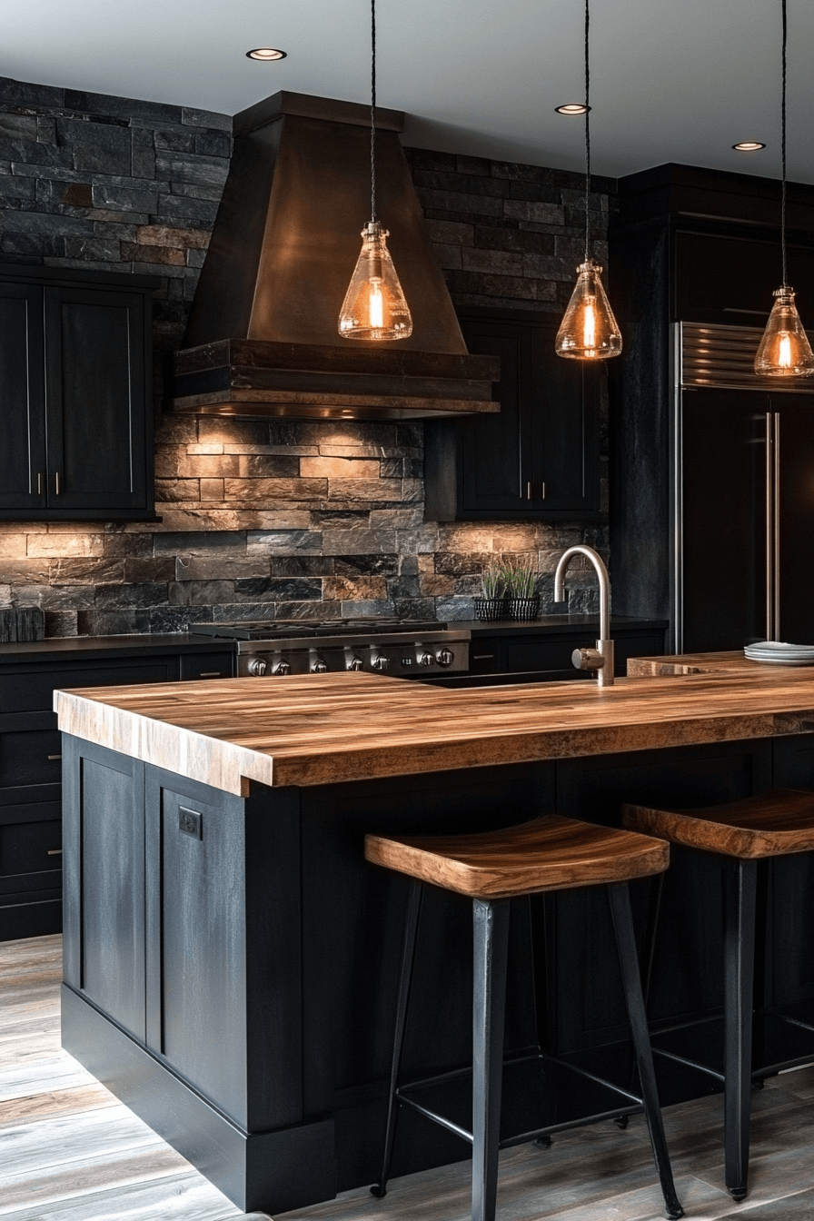 rustic black kitchen cabinets