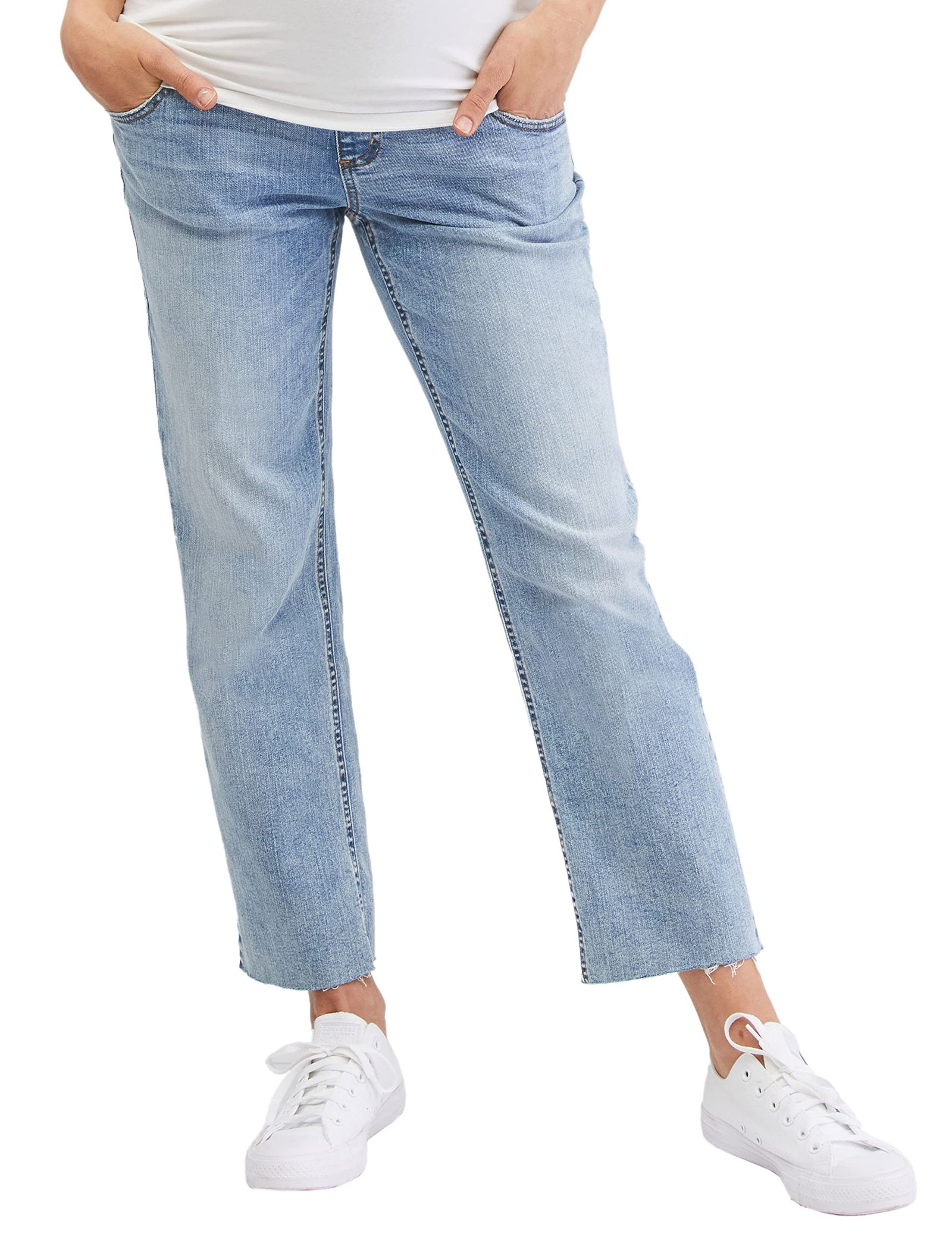 Motherhood Maternity Women's Indigo Blue Stretch Secret Fit Belly Straight Jean Medium Light Wash