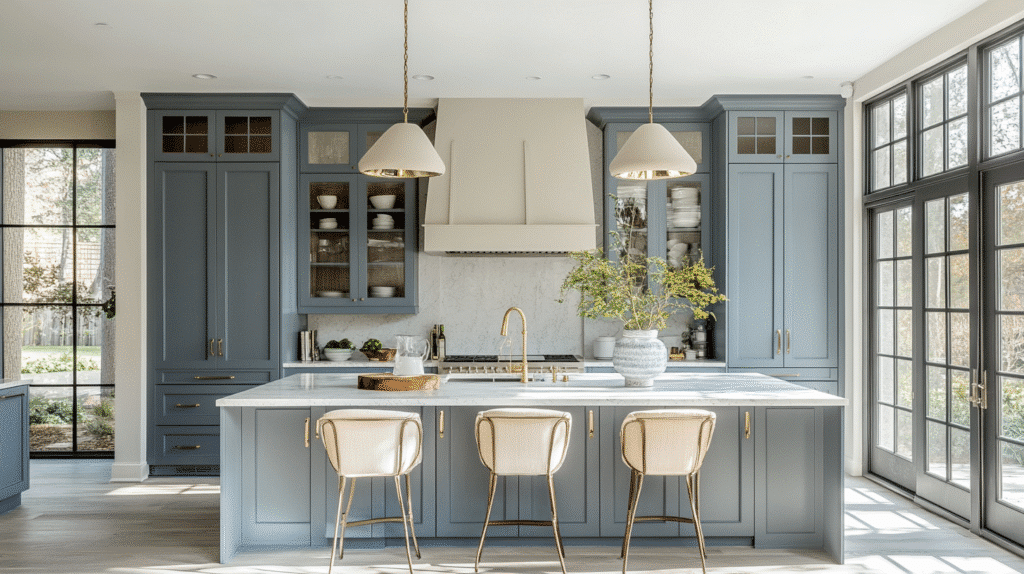 blue gray kitchen cabinets