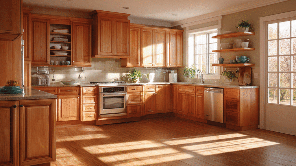 medium wood kitchen cabinets